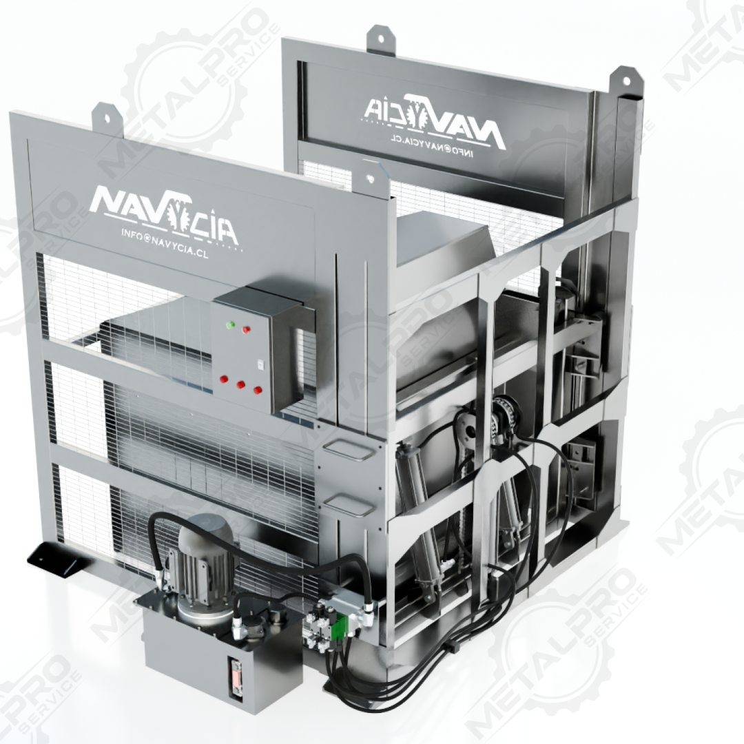 Volcador de bins acero inoxidable Equipo de descarga de bins Sistema de elevación de contenedores Maquinaria agroindustrial inox