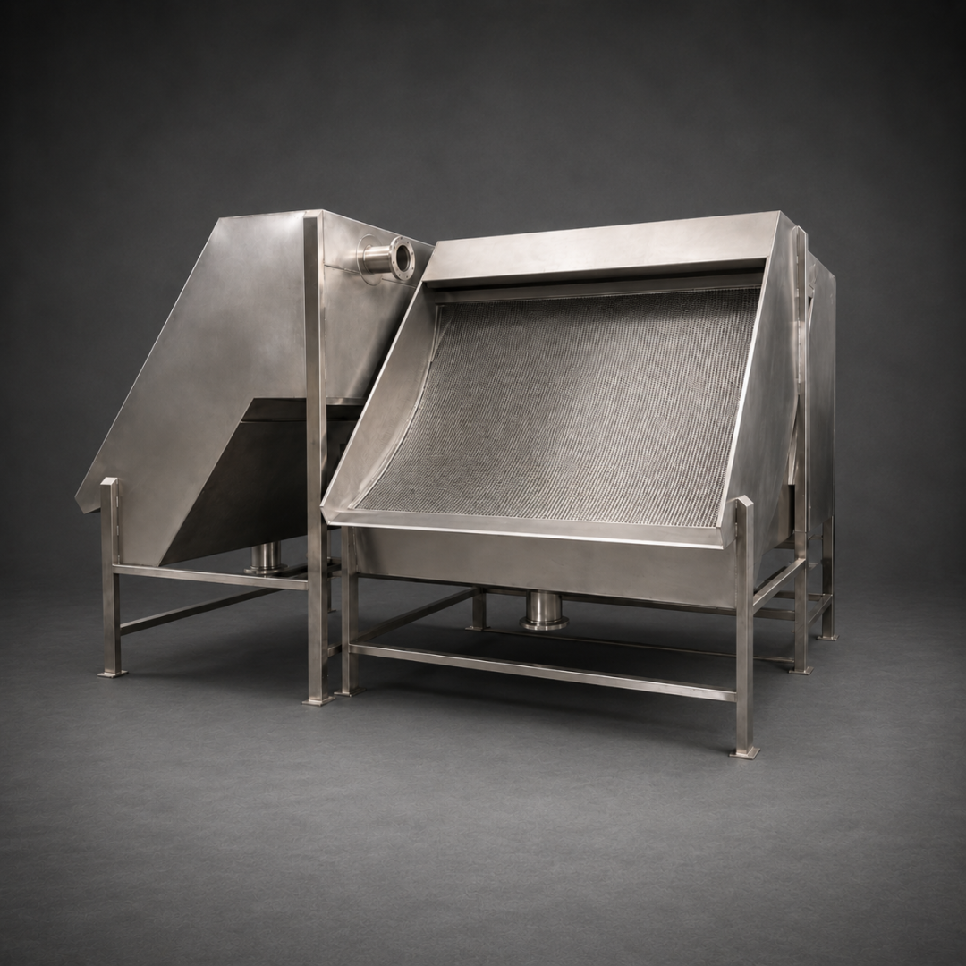 Filtro parabólico industrial fabricado por Metal Pro Service para separación de sólidos y tratamiento de aguas en Chile.