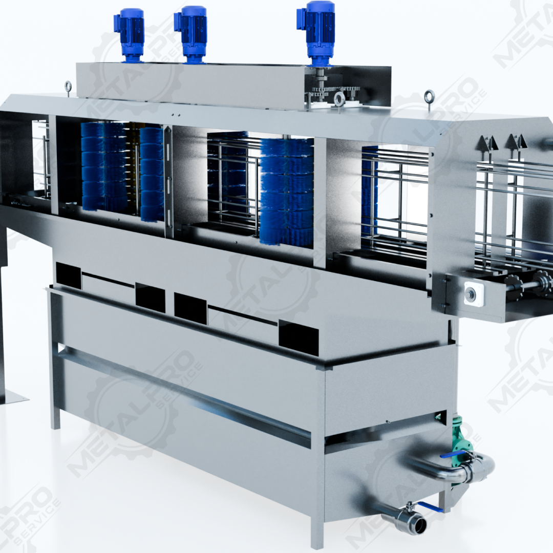 Equipo industrial para lavado de bandejas, diseñado para garantizar limpieza, higiene y eficiencia en procesos productivos.