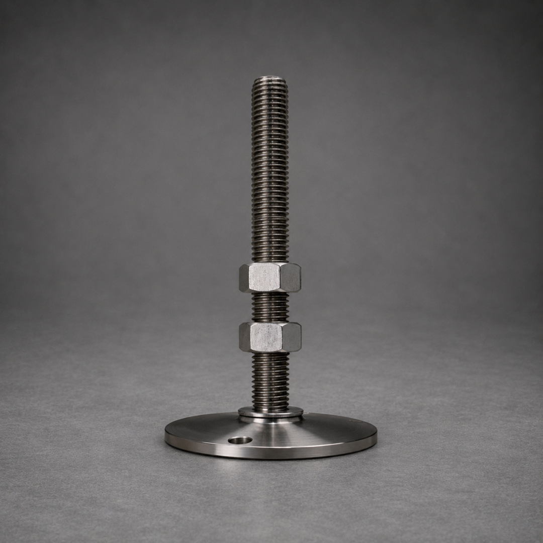 Pata regulable industrial fabricada por Metal Pro Service para nivelación de maquinaria y equipos en Chile.