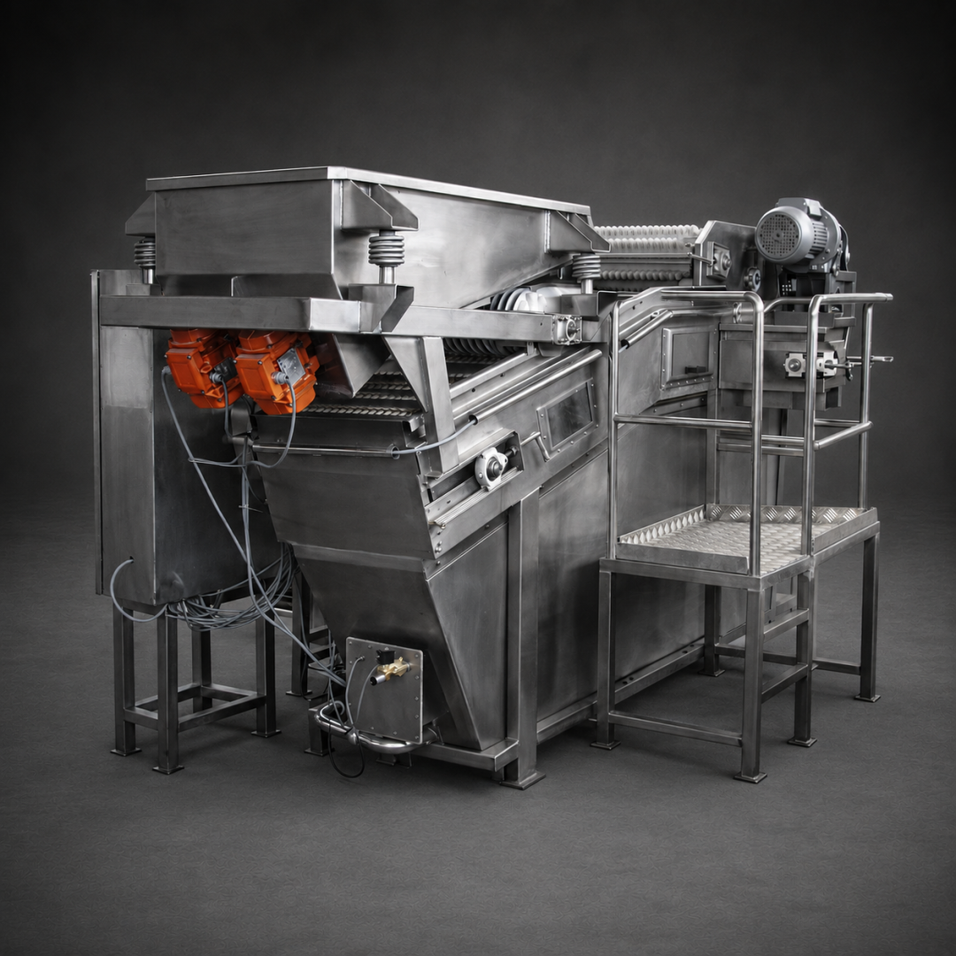 Despieladora de habas industrial fabricada por Metal Pro Service para el procesamiento agroindustrial en Chile.