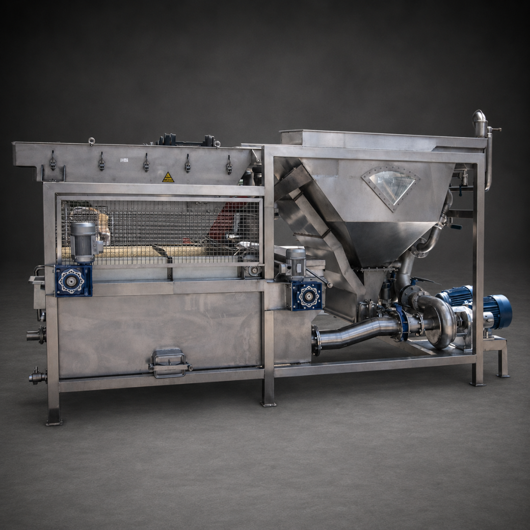 Lavadora de granos industrial fabricada por Metal Pro Service para limpieza y procesamiento de granos en Chile.