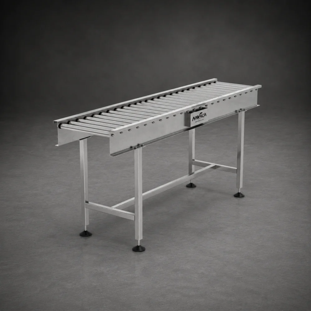 Cama de polines industrial para cintas transportadoras fabricada por Metal Pro Service en Chile.