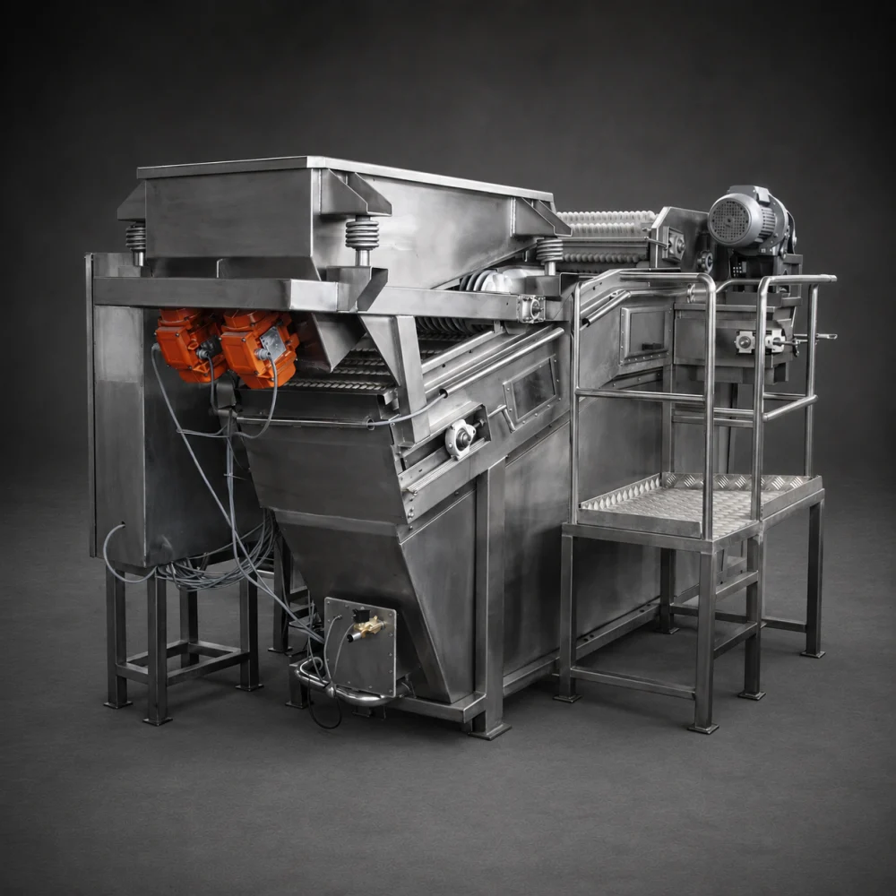 Despieladora de habas industrial fabricada por Metal Pro Service para el procesamiento agroindustrial en Chile.
