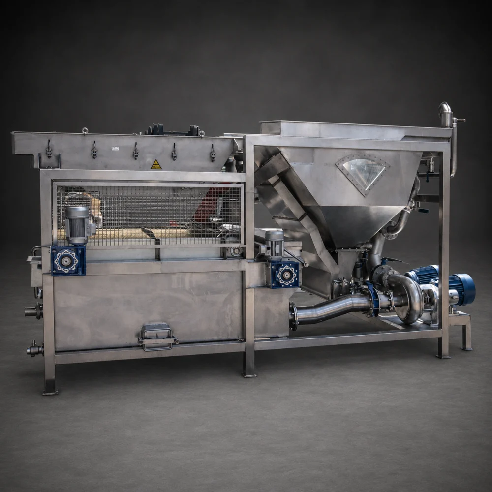 Lavadora de granos industrial fabricada por Metal Pro Service para limpieza y procesamiento de granos en Chile.