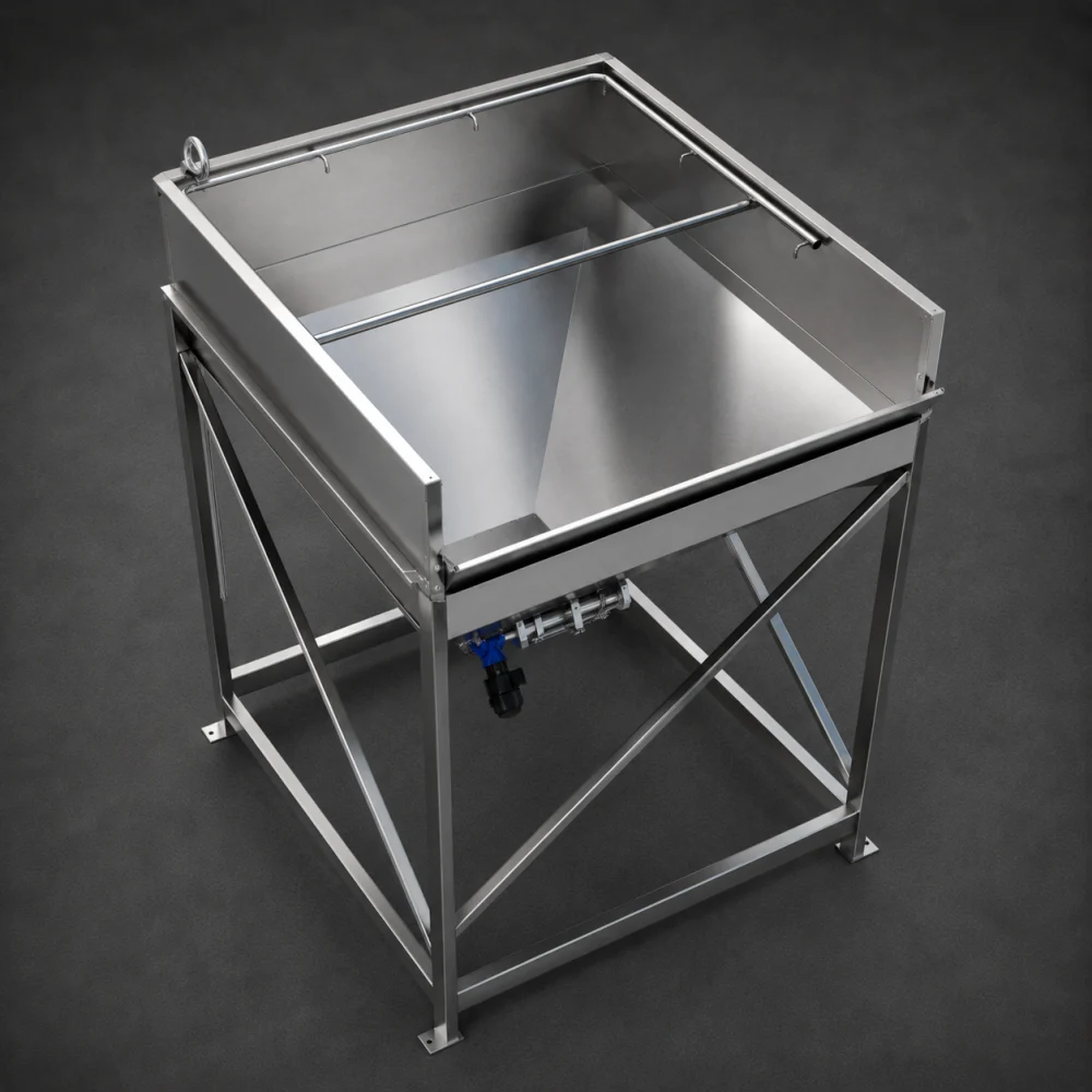 Tolva industrial fabricada por Metal Pro Service para almacenamiento y dosificación de materiales en Chile.