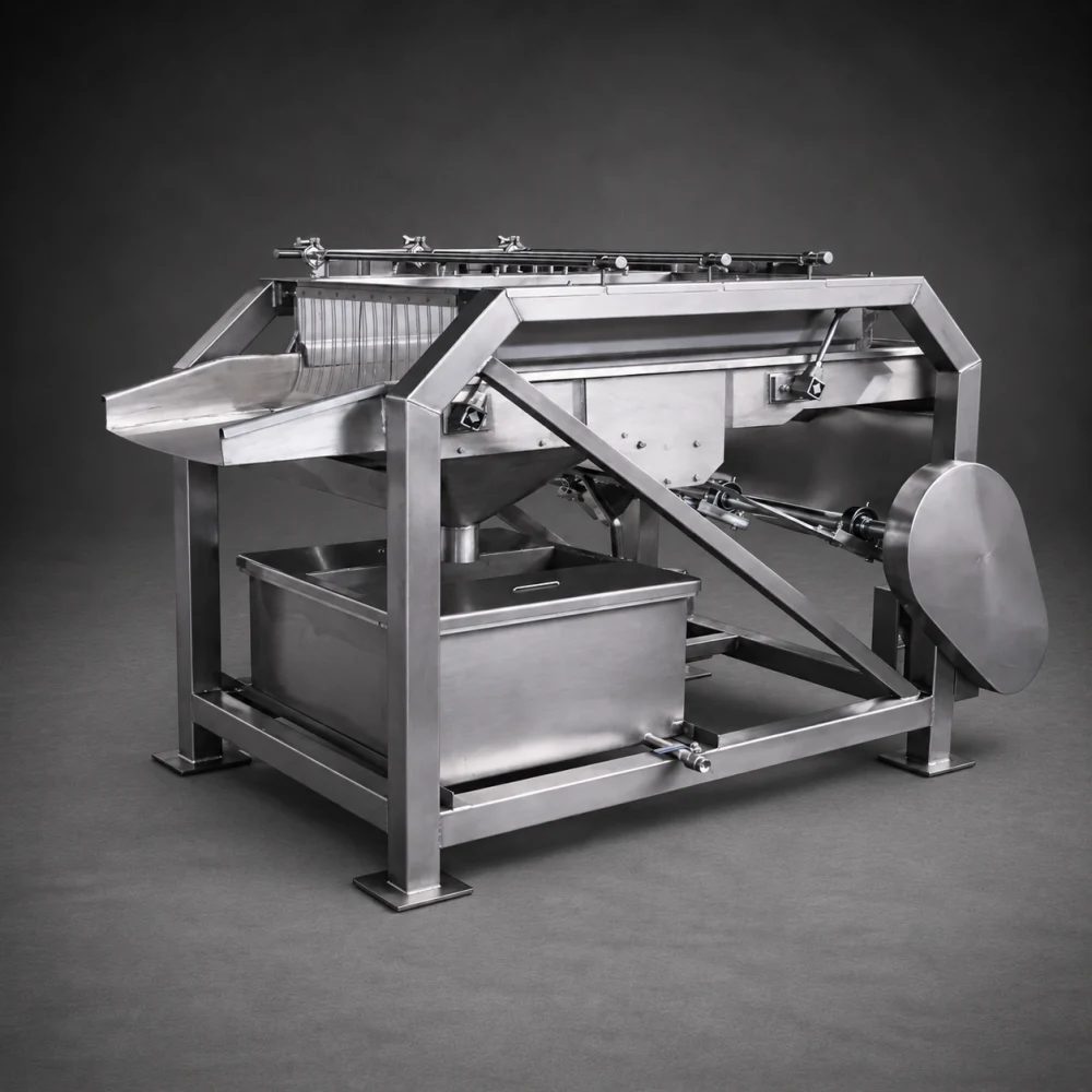 Zaranda lavadora de frutas industrial fabricada por Metal Pro Service para lavado y selección de frutas en Chile.